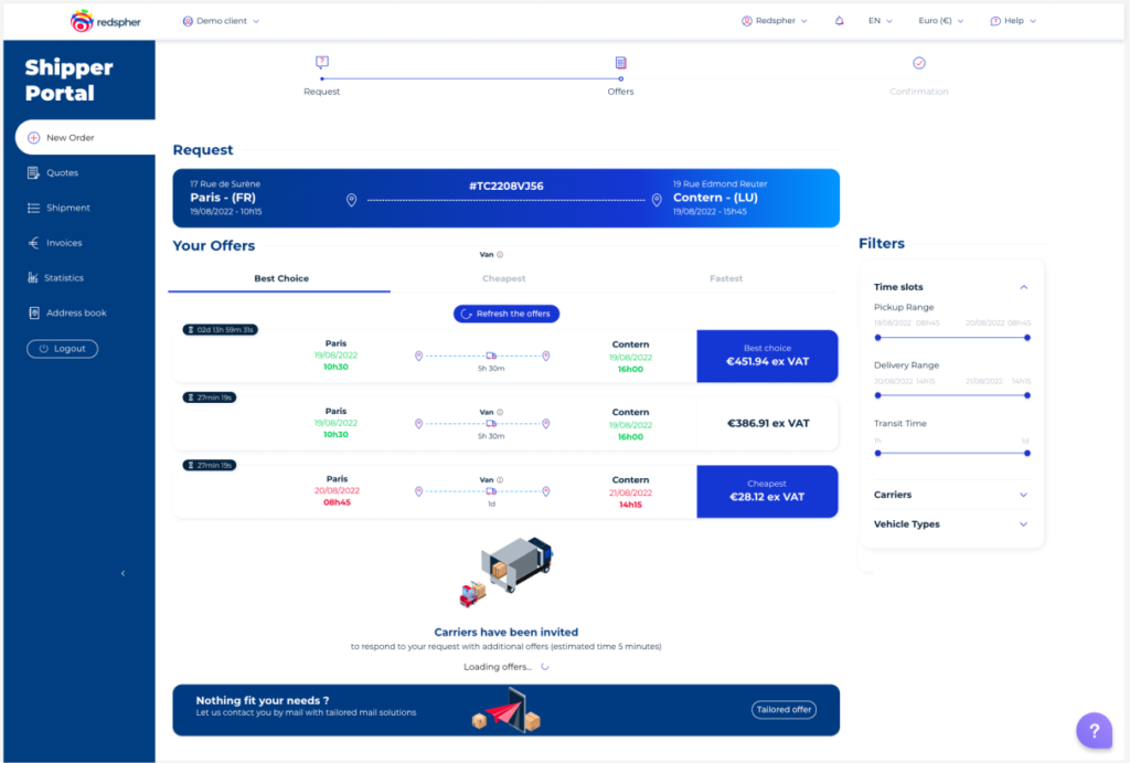 Shipper Portal step 2 screenshot
