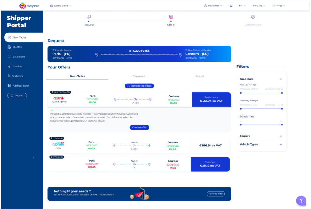 Shipper Portal step 3 screenshot