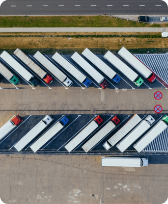 Row of logistics trucks